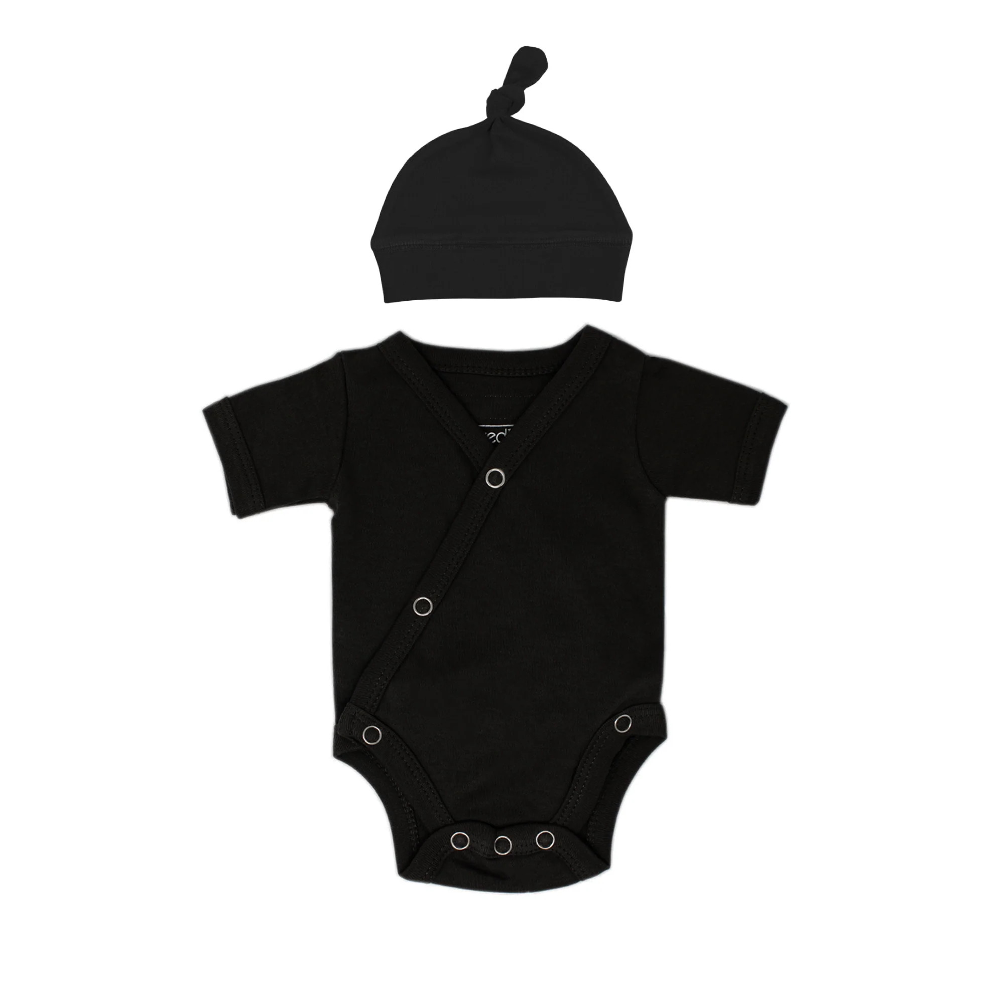 Black Organic Short Sleeve Kimono Bodysuit - Image 3