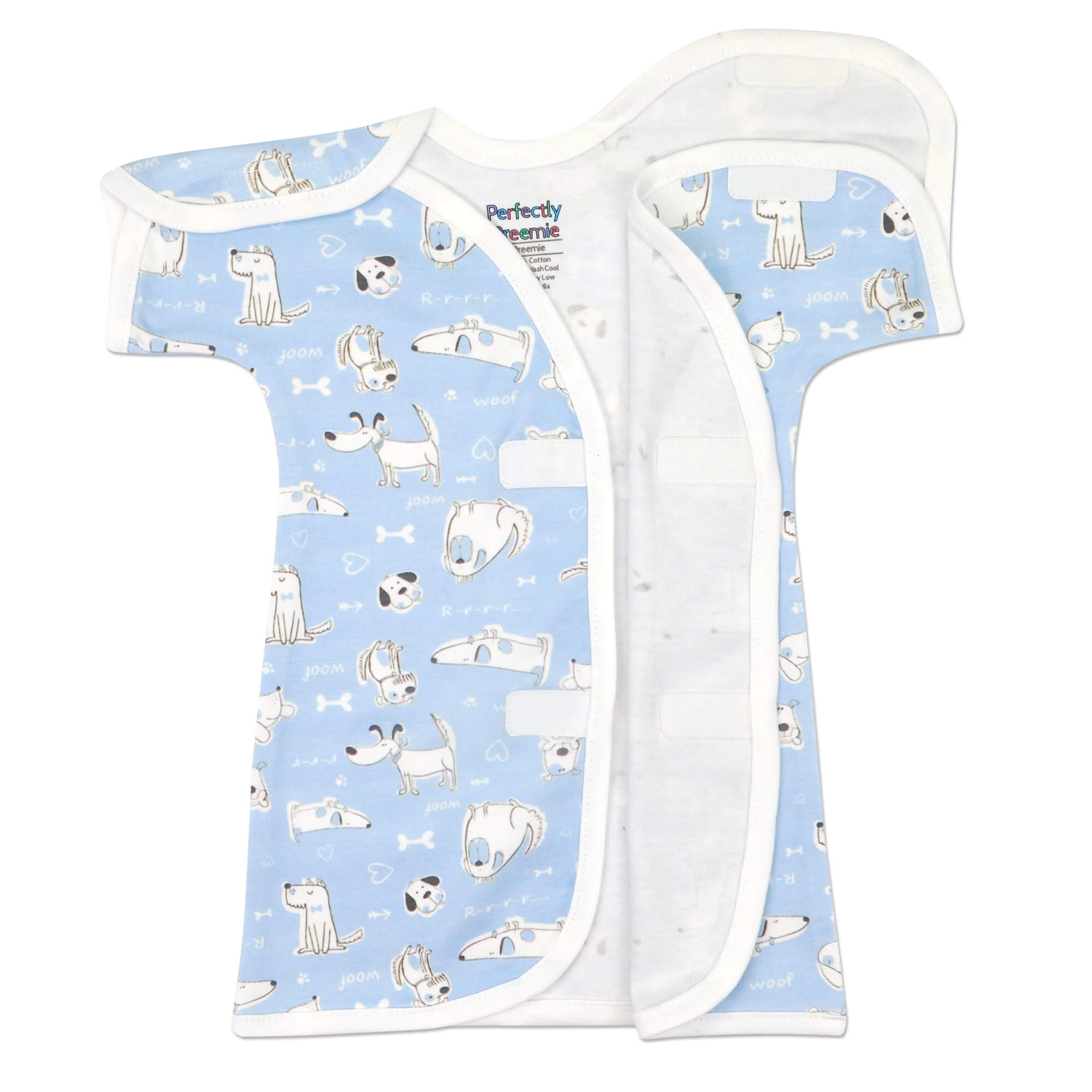 Puppy Love Blue Cotton NICU Gown - Image 2