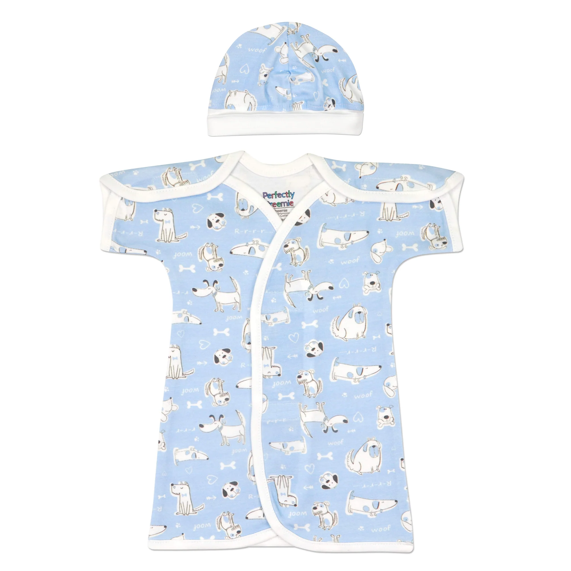 Puppy Love Blue Cotton NICU Gown - Image 4
