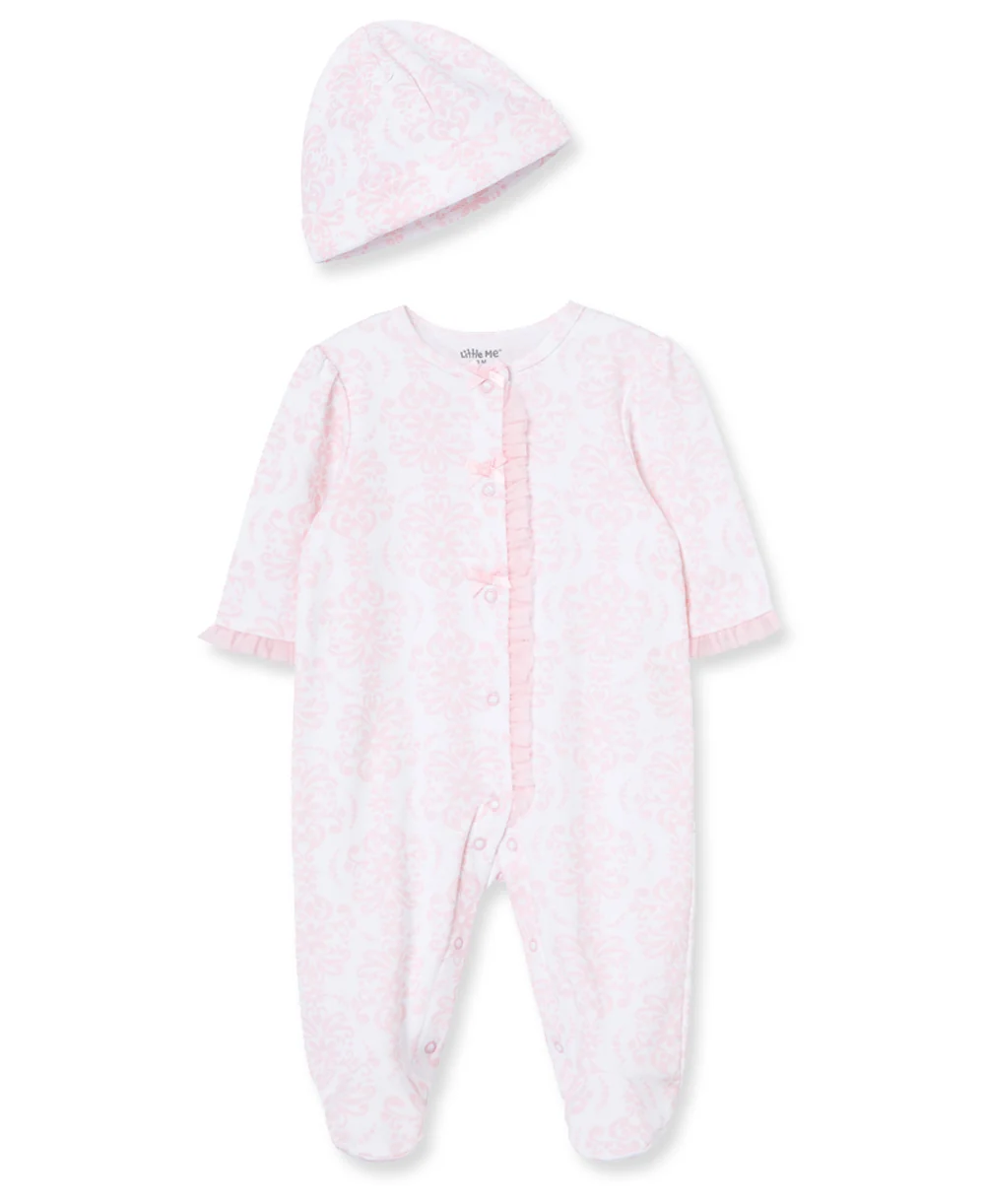 Damask Scroll Snap Footie & Hat Set