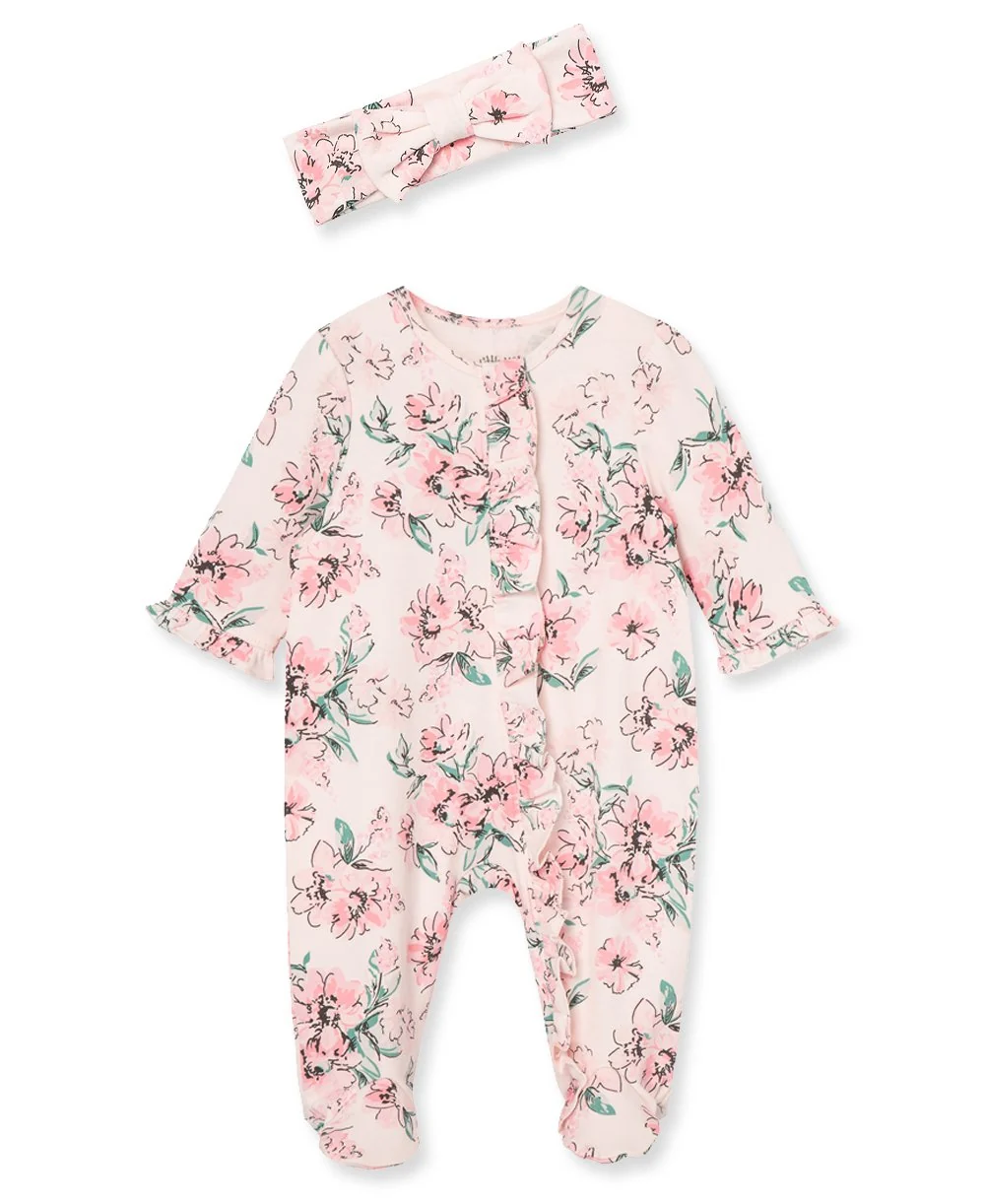 Dream Floral Zip Footie & Headband Set