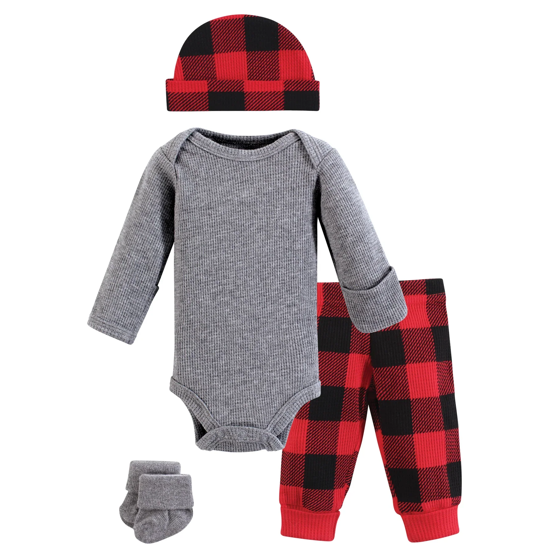 Gray Buffalo Plaid Thermal 4pc Outfit Set