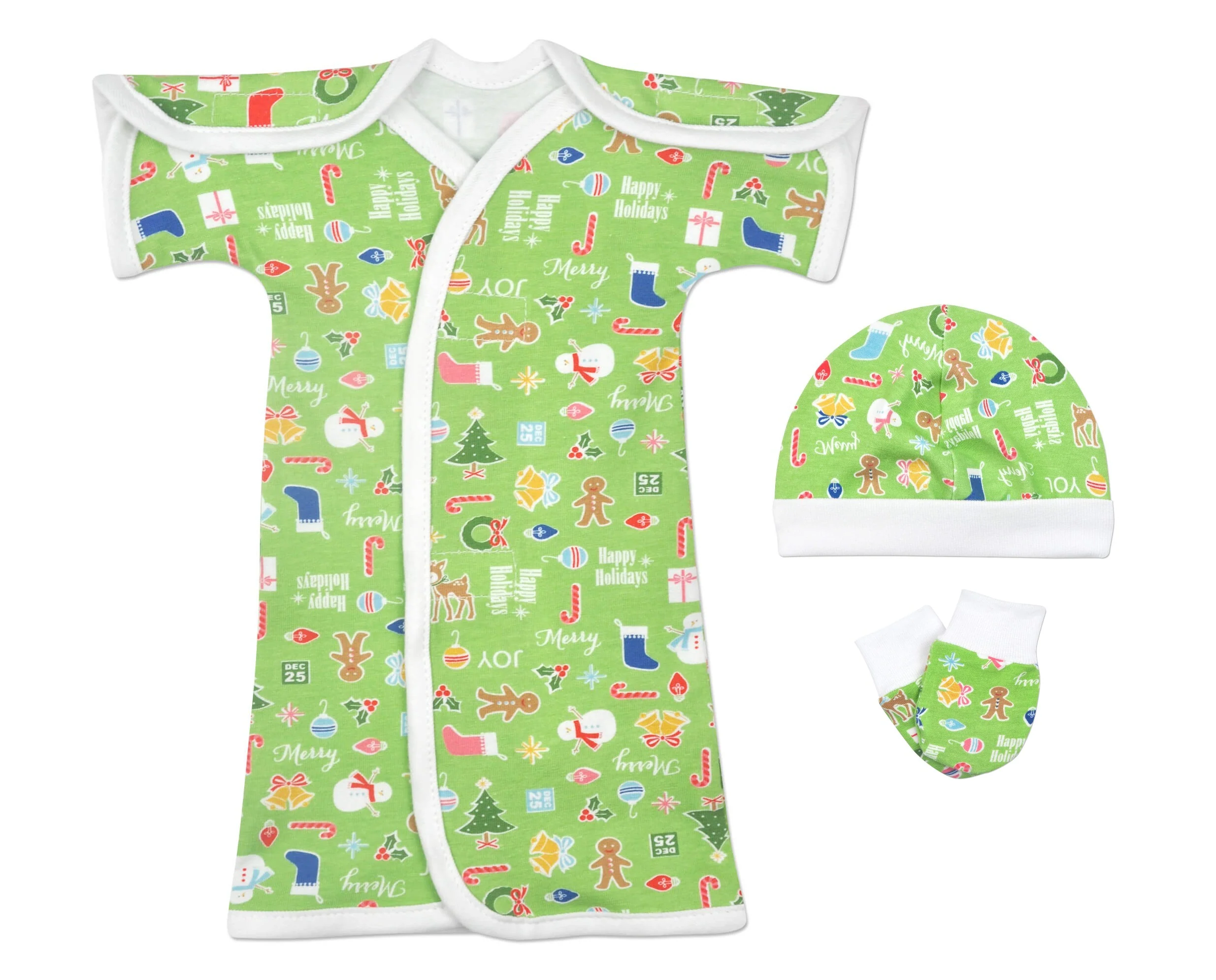Happy Holiday Green NICU Gown - Image 4