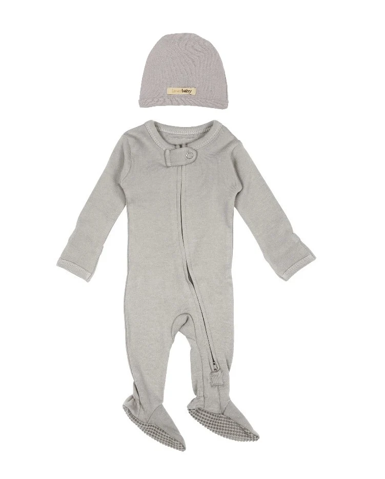 Light Gray Organic 2-Way Zipper Footie - Image 2