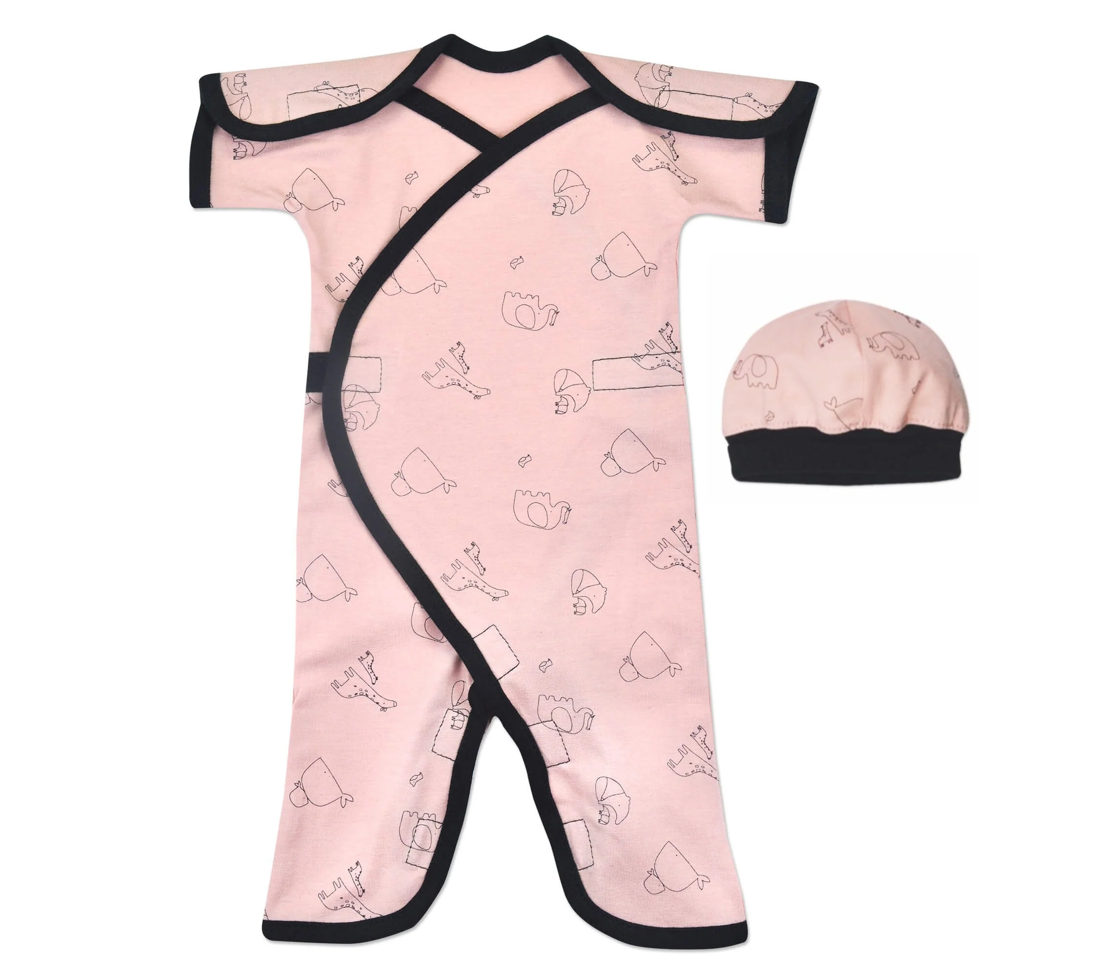 Little One Pink Stretch Cotton Short Sleeve NIC-Jumpsuit - Image 3