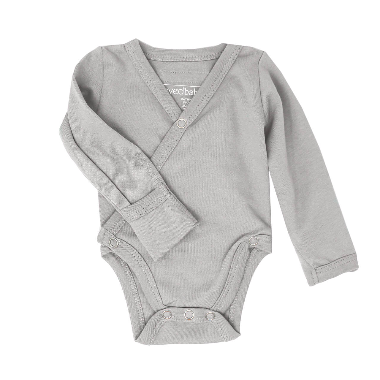 Light Gray Organic Long Sleeve Kimono Bodysuit