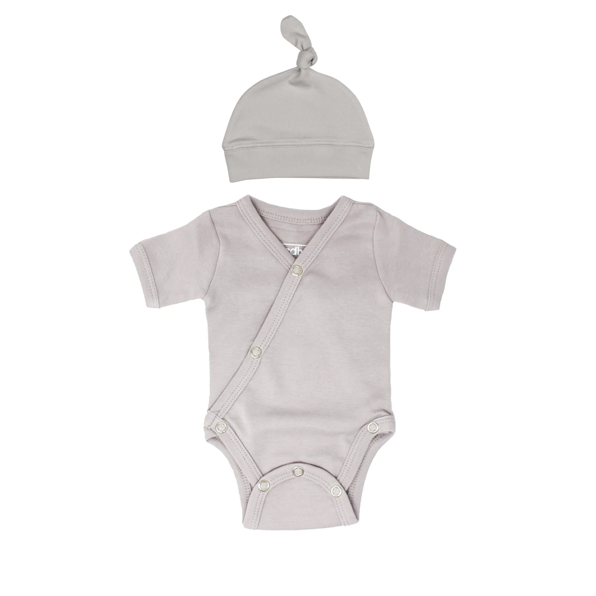 Light Gray Organic Short Sleeve Kimono Bodysuit - Image 3