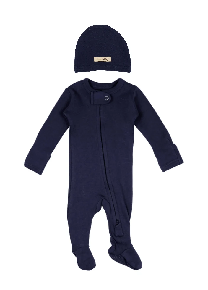 Navy Organic 2-Way Zipper Footie - Image 2