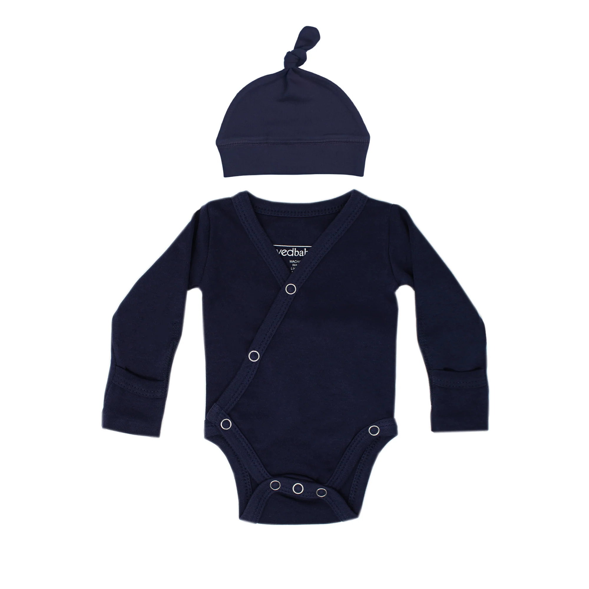 Navy Organic Long Sleeve Kimono Bodysuit - Image 3