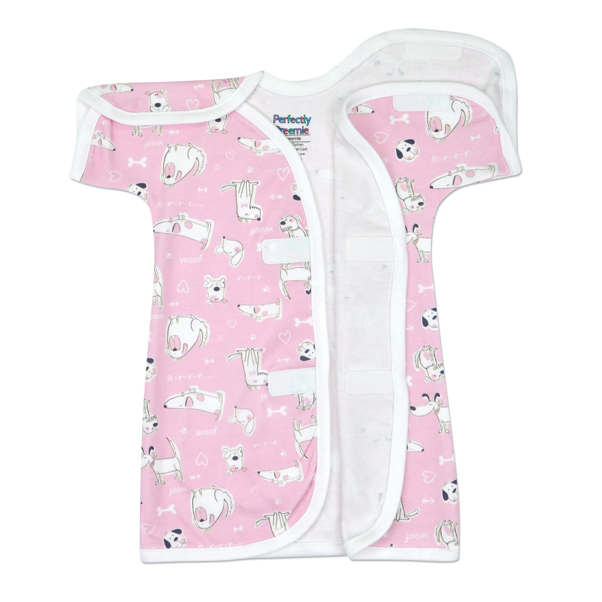 Puppy Love Pink Cotton NICU Gown - Image 2