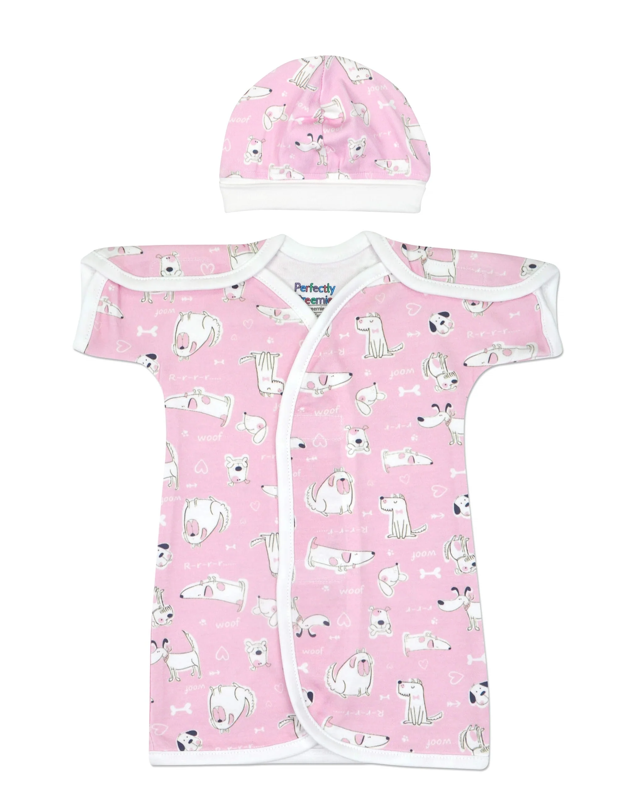 Puppy Love Pink Cotton NICU Gown - Image 4