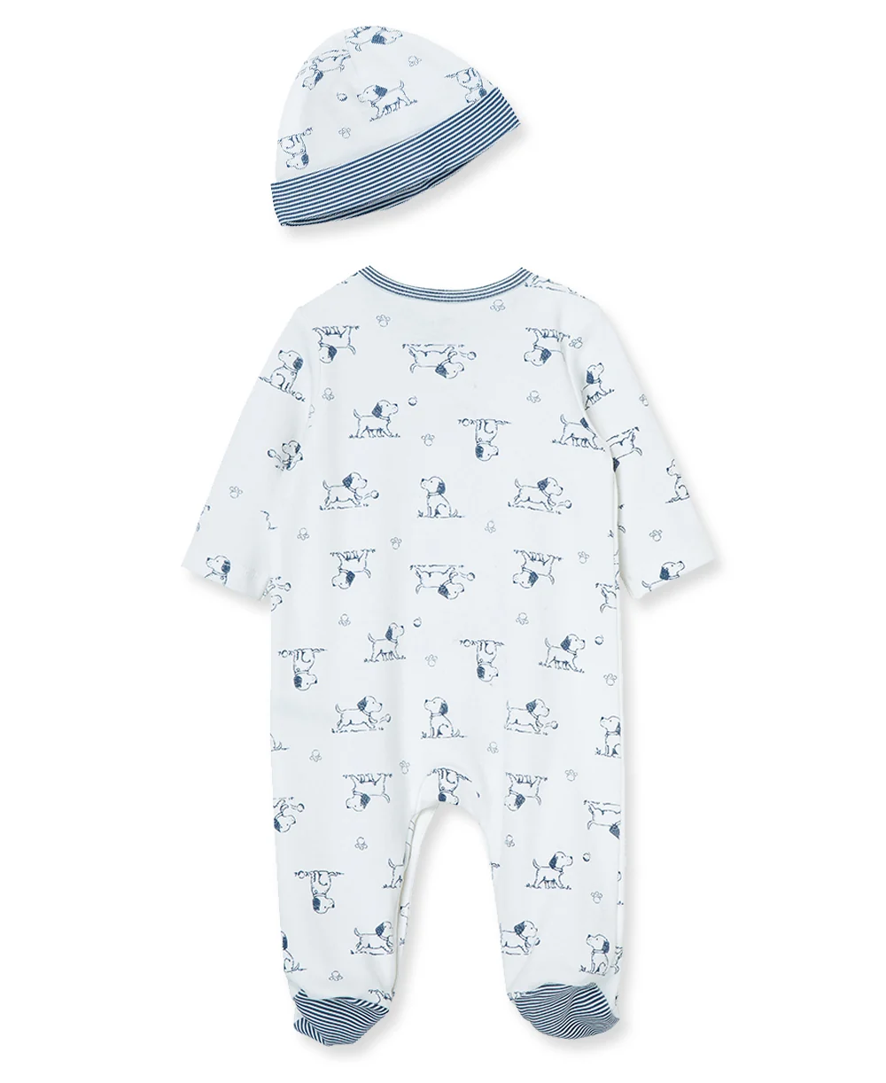 Puppy Toile Snap Footie & Hat Set - Image 3