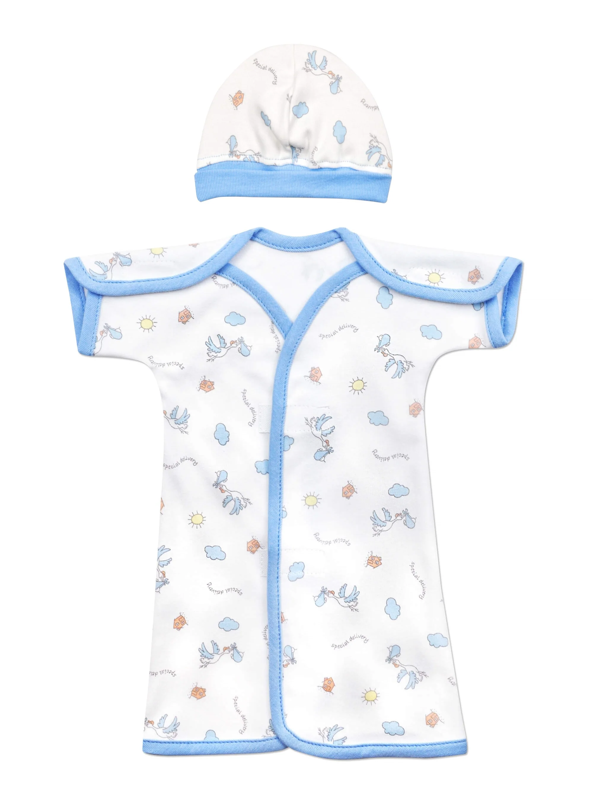 Stork Blue Cotton NICU Gown - Image 3