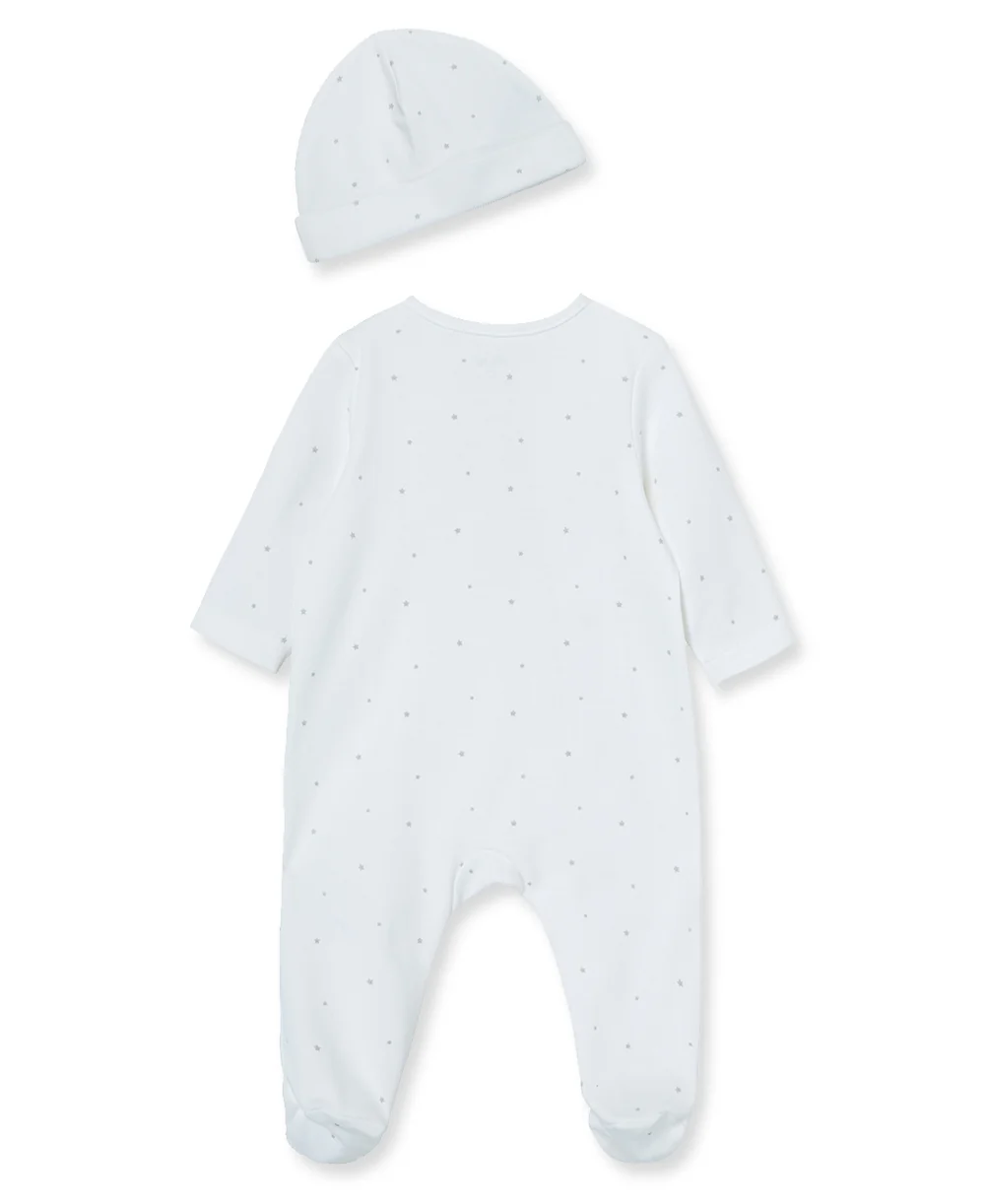 "Welcome To The World" White Snap Footie & Hat Set - Image 3